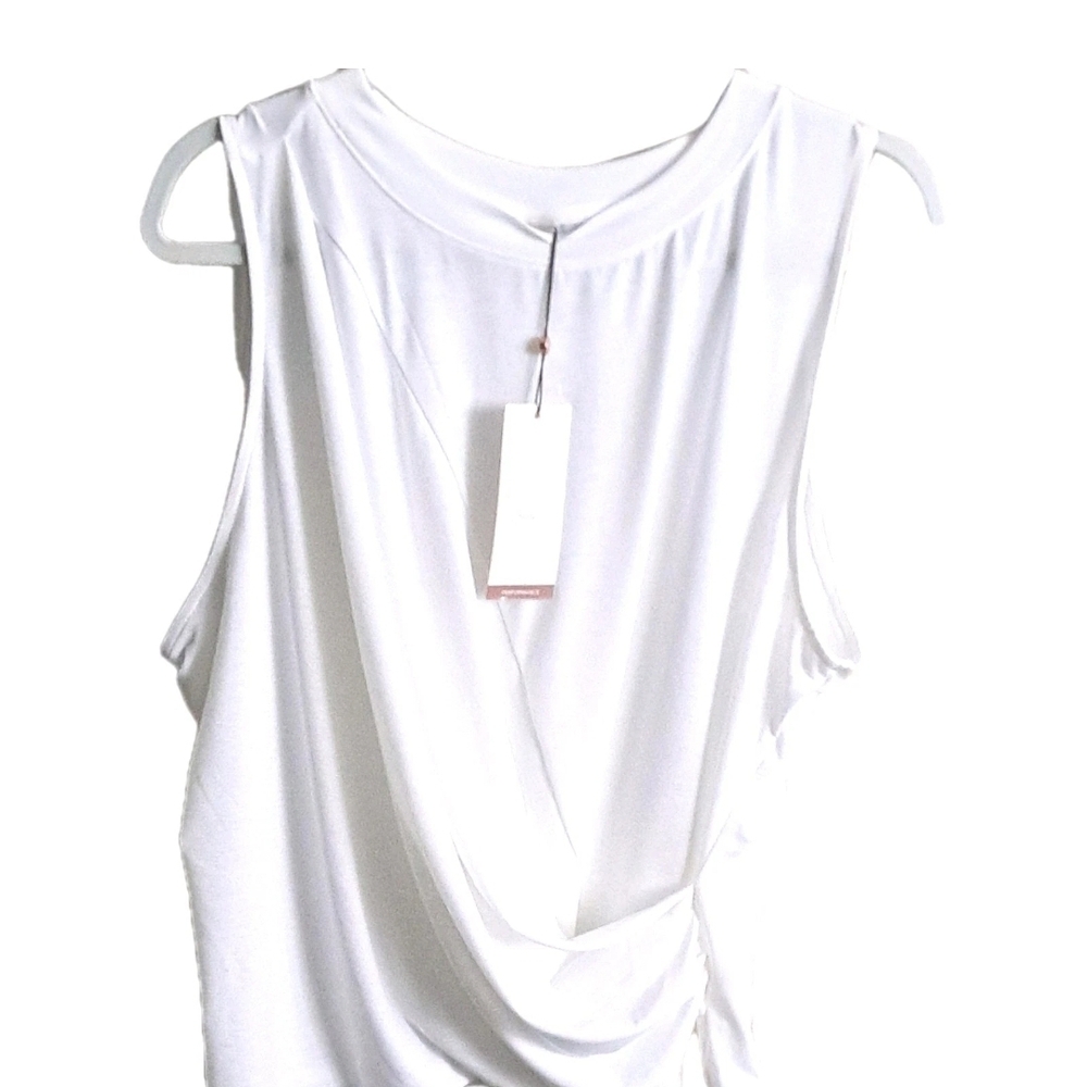 Calia Draped Sleeveless White Tank Top - Women's